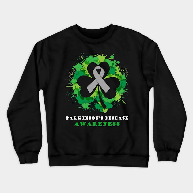 Parkinson's Disease Awareness Ribbon Shamrock Saint Patrick's Day Happy Holiday Crewneck Sweatshirt by BoongMie